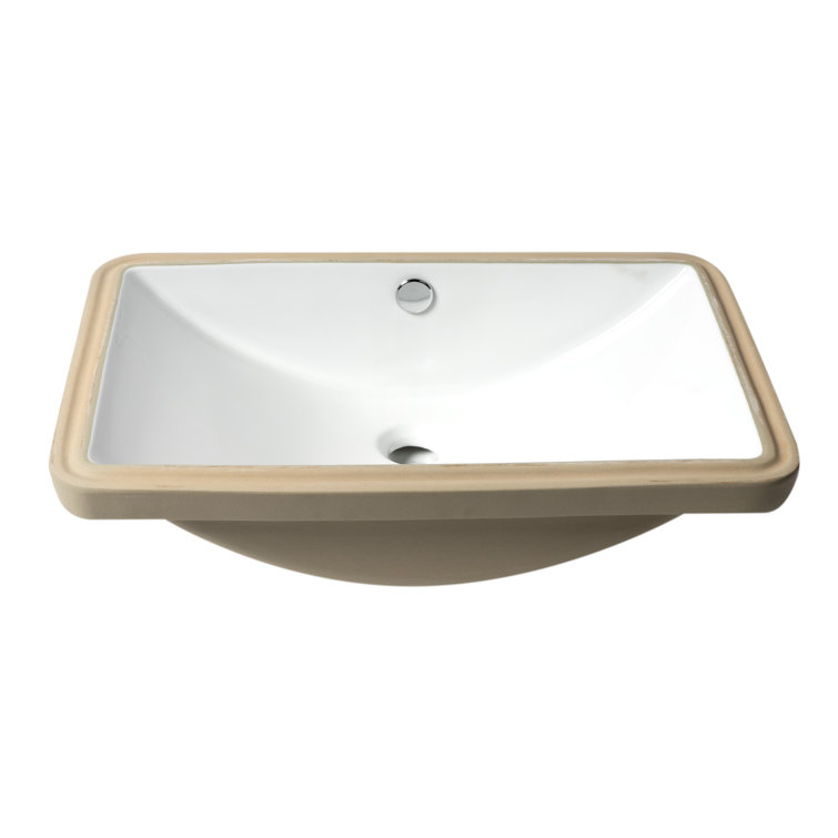 White and Beige Rectangular Ceramic Undermount Bathroom Sink