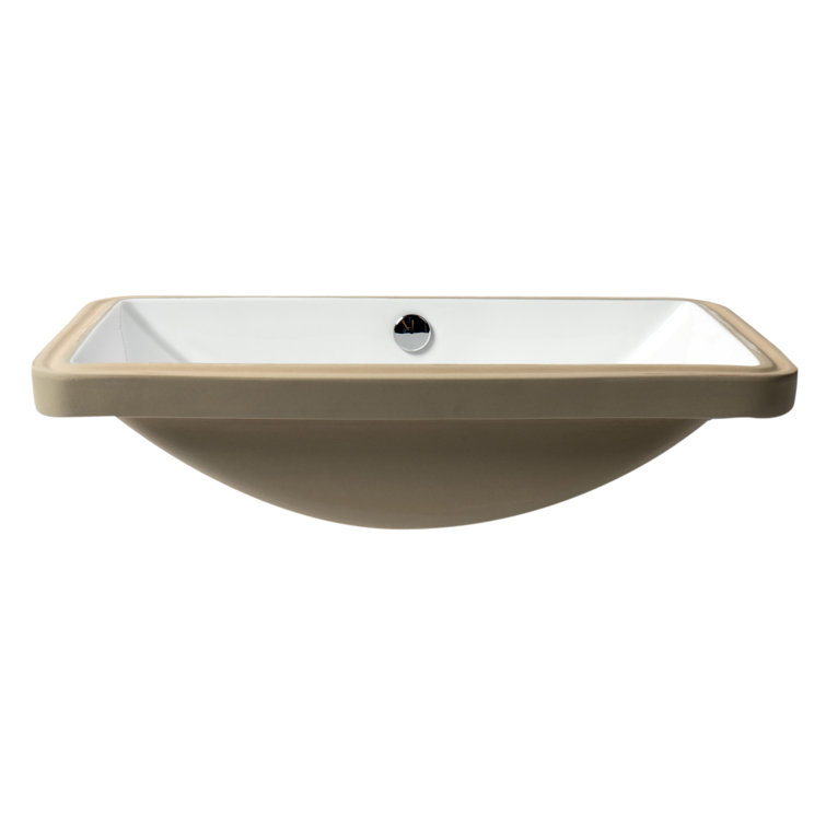 White and Beige Rectangular Ceramic Undermount Bathroom Sink