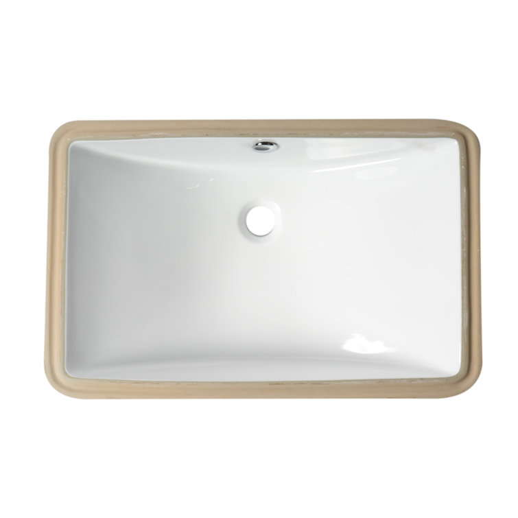 White and Beige Rectangular Ceramic Undermount Bathroom Sink