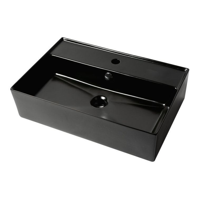 Black Matte Rectangular Ceramic Vessel Bathroom Sink