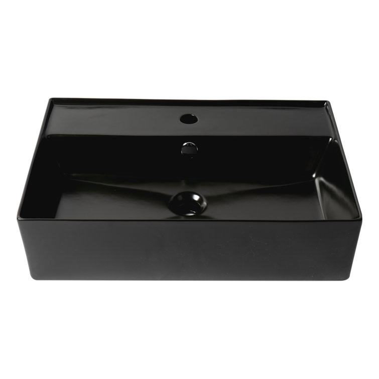 Black Matte Rectangular Ceramic Vessel Bathroom Sink