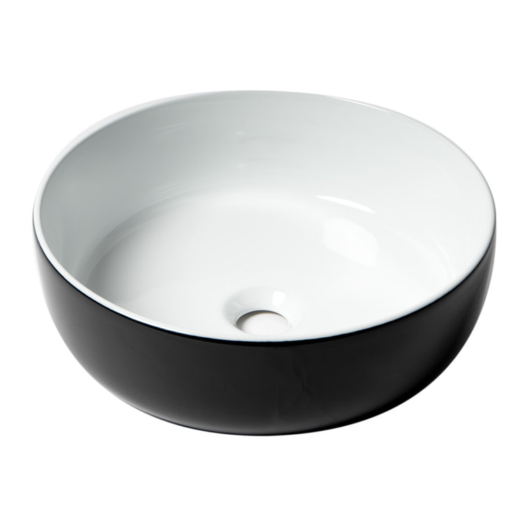 Black and White Ceramic Round Vessel Sink