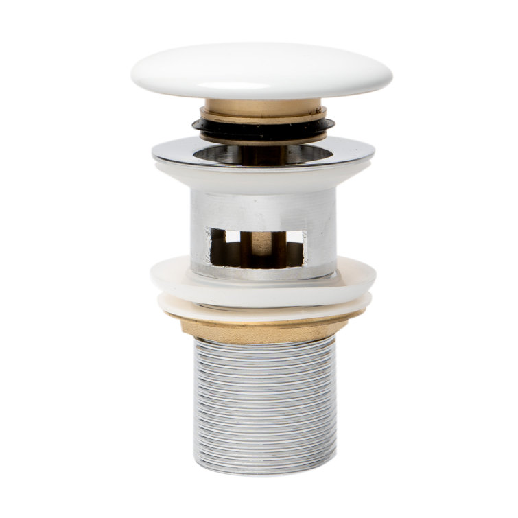 White Ceramic and Brass Mushroom Pop-Up Drain for Sinks