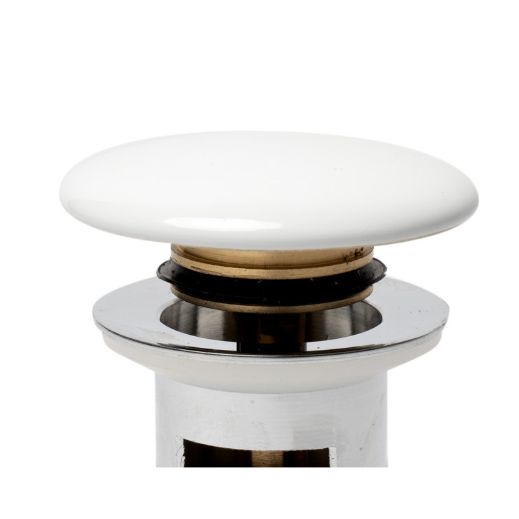 White Ceramic and Brass Mushroom Pop-Up Drain for Sinks