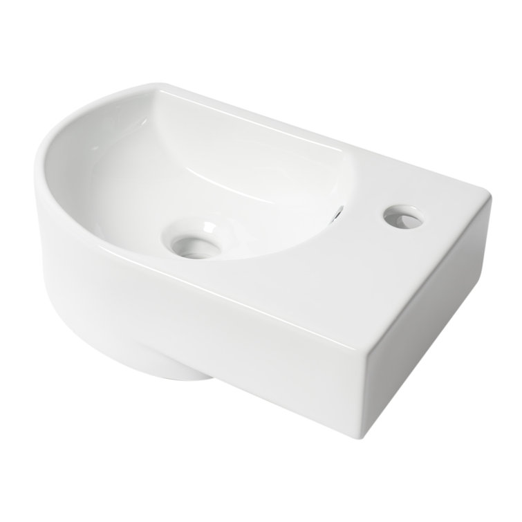 White Ceramic Wall-Mounted Oval Bathroom Sink with Overflow