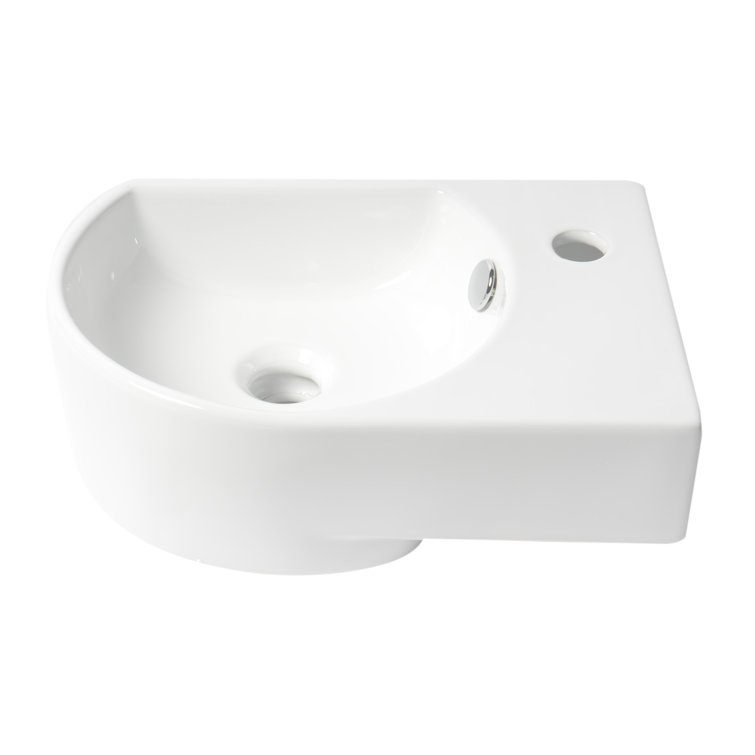 White Ceramic Wall-Mounted Oval Bathroom Sink with Overflow
