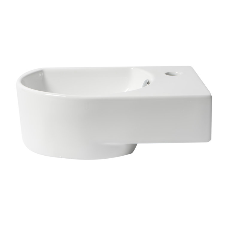 White Ceramic Wall-Mounted Oval Bathroom Sink with Overflow