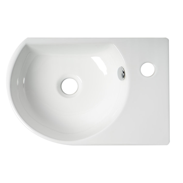 White Ceramic Wall-Mounted Oval Bathroom Sink with Overflow