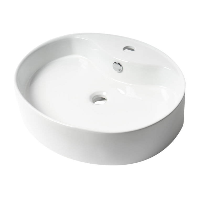 22" White Ceramic Oval Vessel Bathroom Sink