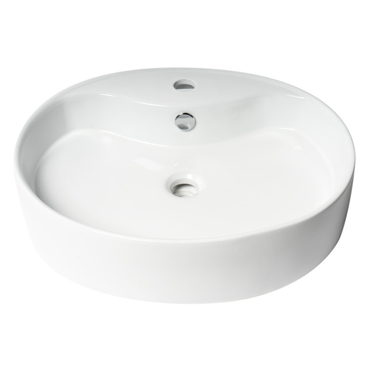 22" White Ceramic Oval Vessel Bathroom Sink