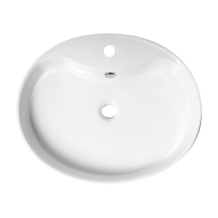 22" White Ceramic Oval Vessel Bathroom Sink