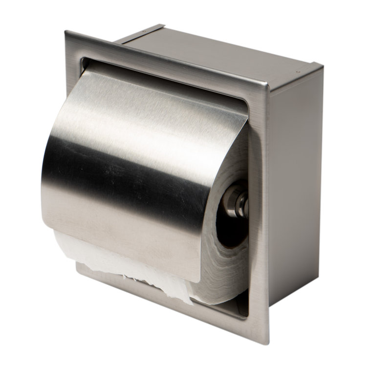 Brushed Stainless Steel Recessed Toilet Paper Holder with Cover