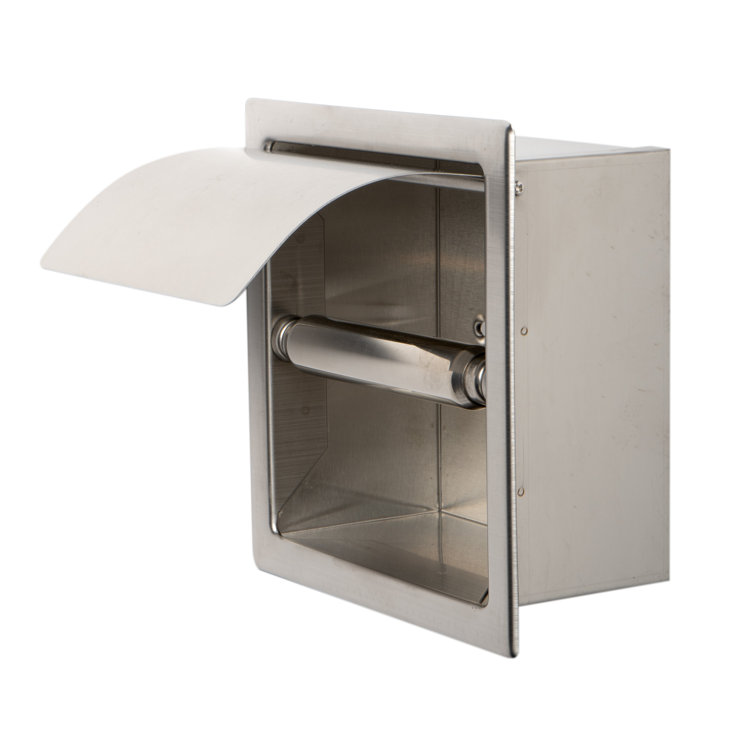 Brushed Stainless Steel Recessed Toilet Paper Holder with Cover
