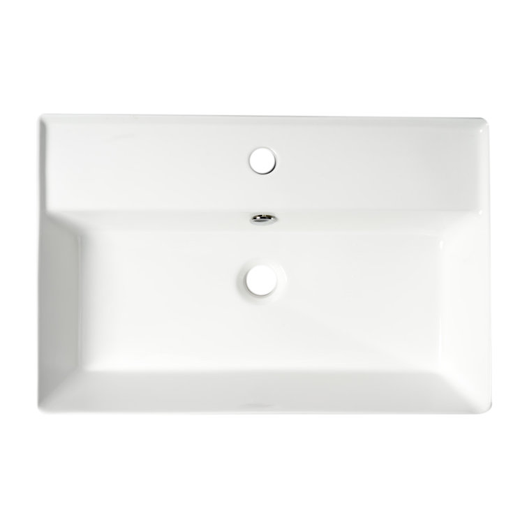 White Glossy Ceramic Rectangular Bathroom Sink with Overflow