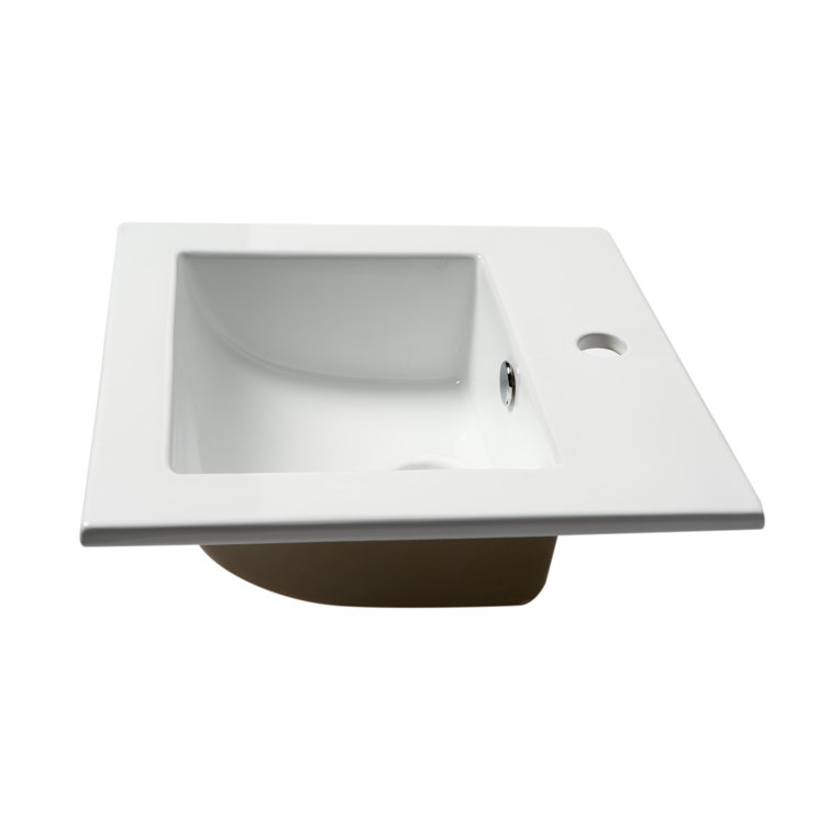 White Ceramic Square Drop-In Bathroom Sink with Overflow