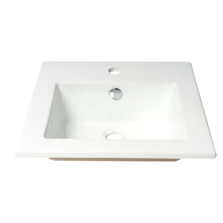 White Ceramic Square Drop-In Bathroom Sink with Overflow