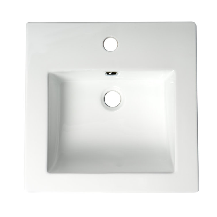 White Ceramic Square Drop-In Bathroom Sink with Overflow