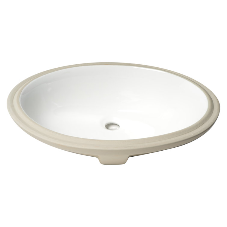 White Glossy Ceramic Oval Undermount Bathroom Sink