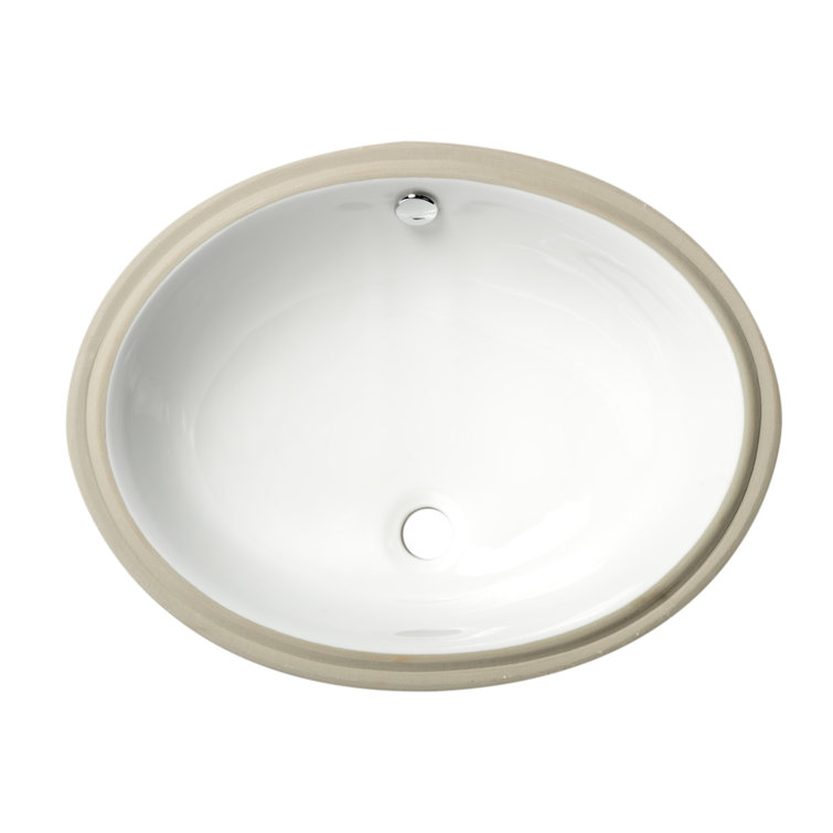 White Glossy Ceramic Oval Undermount Bathroom Sink