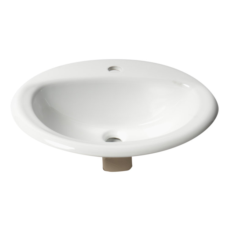 White Ceramic Oval Drop-In Bathroom Sink with Overflow