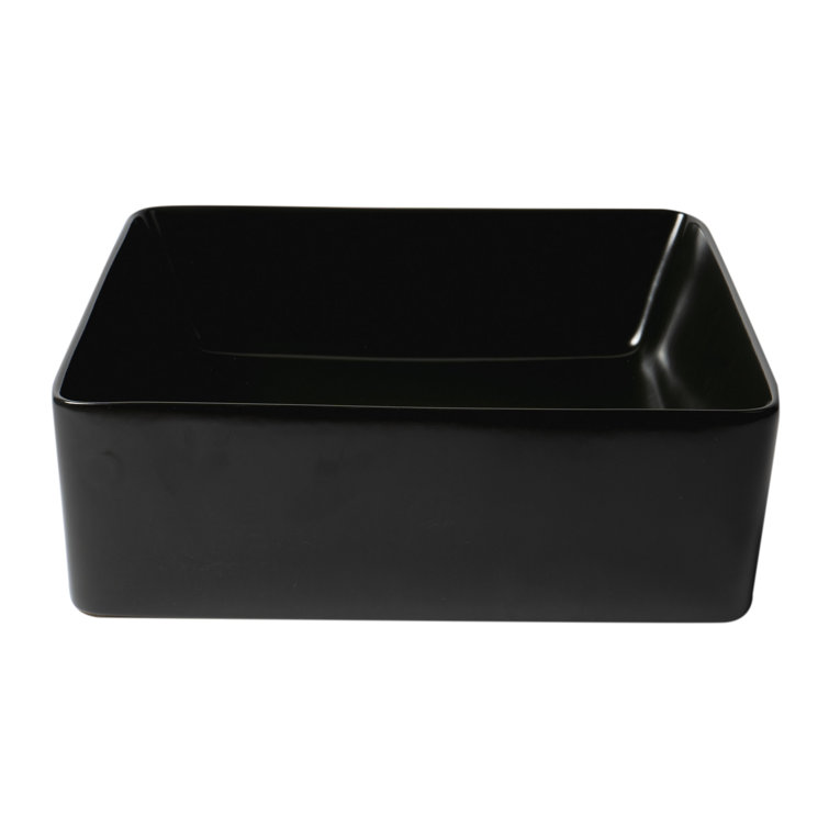 Black Matte Square Ceramic Bathroom Sink 15.13"
