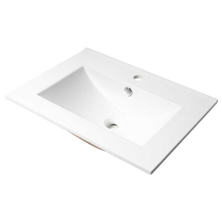 White Ceramic Rectangular Drop-In Bathroom Sink with Overflow