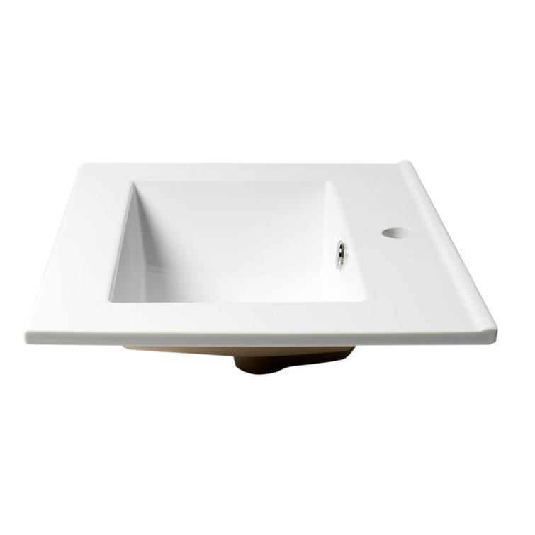 White Ceramic Rectangular Drop-In Bathroom Sink with Overflow