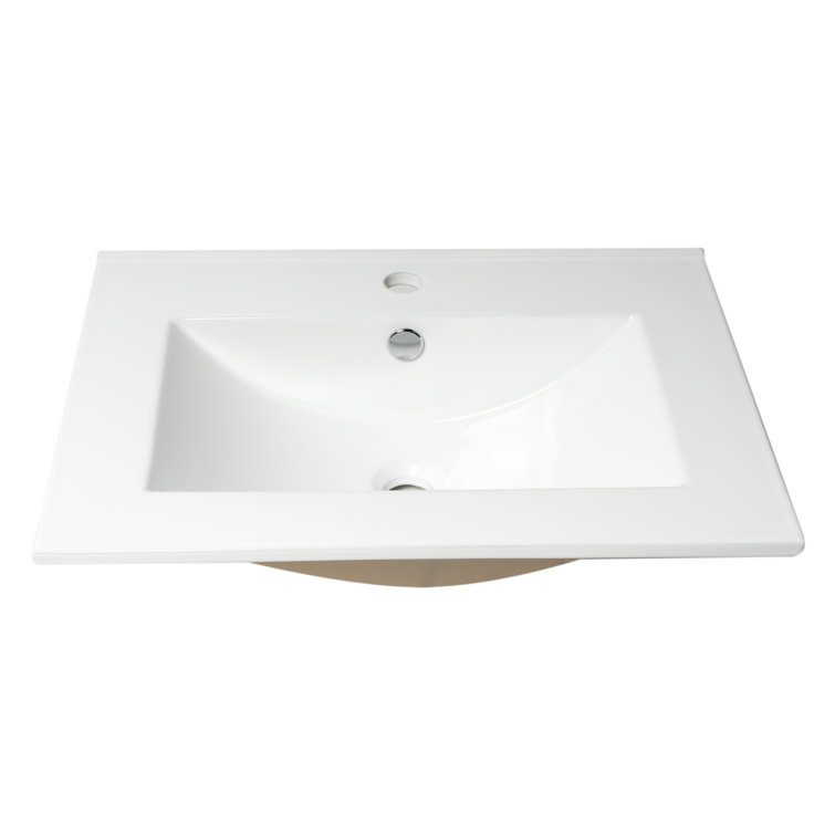 White Ceramic Rectangular Drop-In Bathroom Sink with Overflow