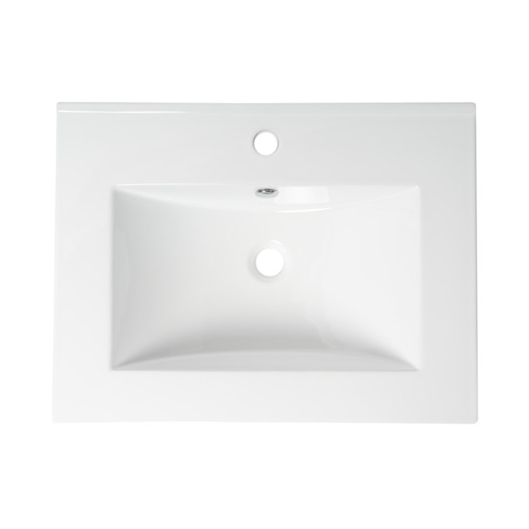 White Ceramic Rectangular Drop-In Bathroom Sink with Overflow