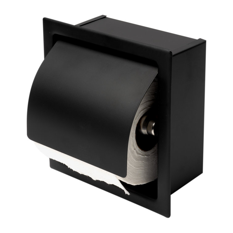 Black Matte Stainless Steel Recessed Toilet Paper Holder with Cover