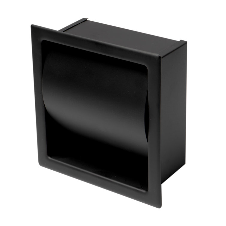 Black Matte Stainless Steel Recessed Toilet Paper Holder with Cover