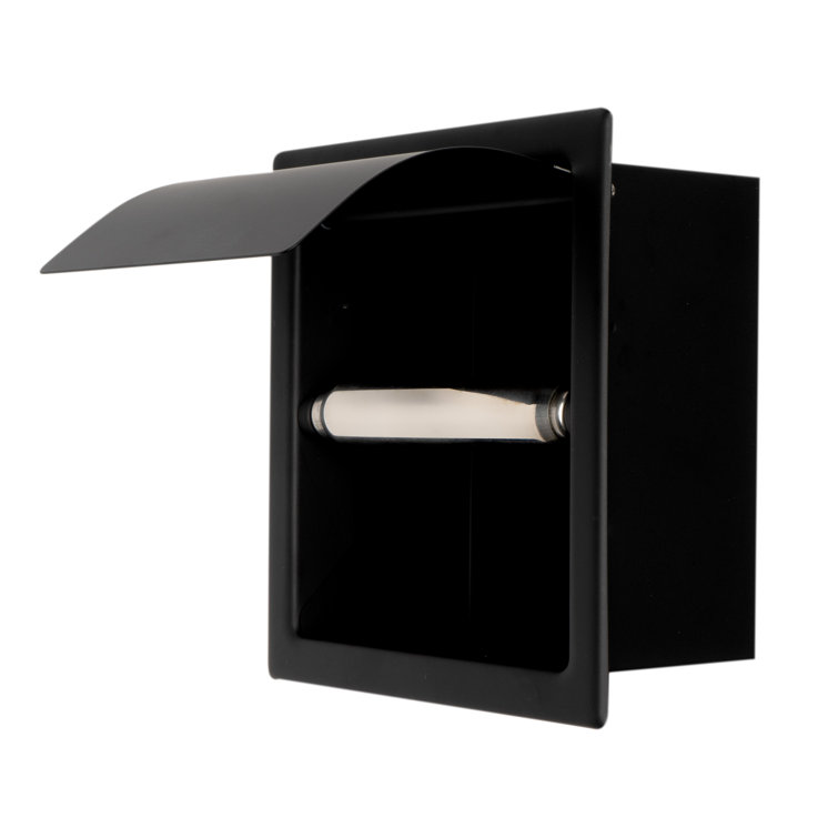 Black Matte Stainless Steel Recessed Toilet Paper Holder with Cover