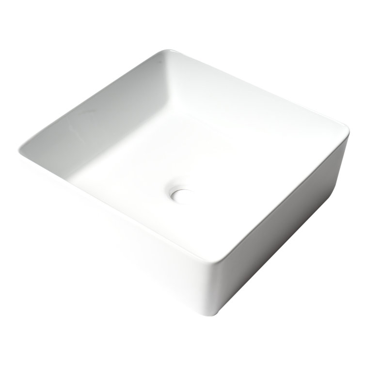 White Square Ceramic Above-Counter Bathroom Sink 15.13"