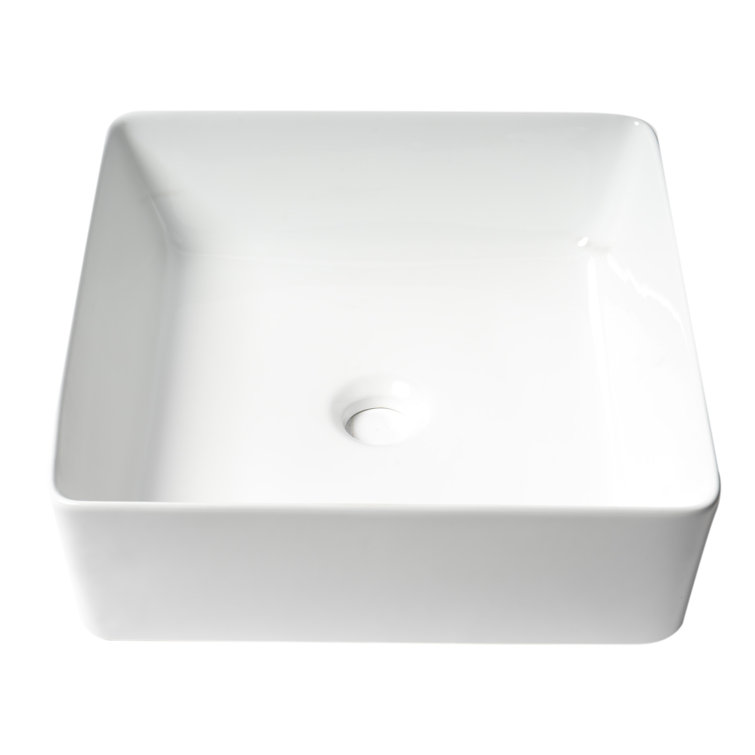 White Square Ceramic Above-Counter Bathroom Sink 15.13"