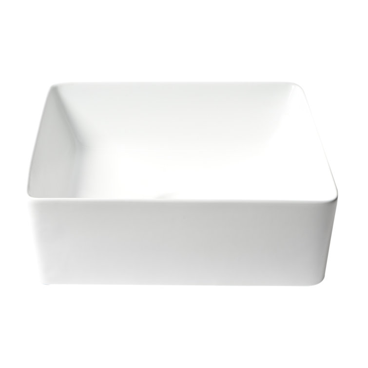 White Square Ceramic Above-Counter Bathroom Sink 15.13"