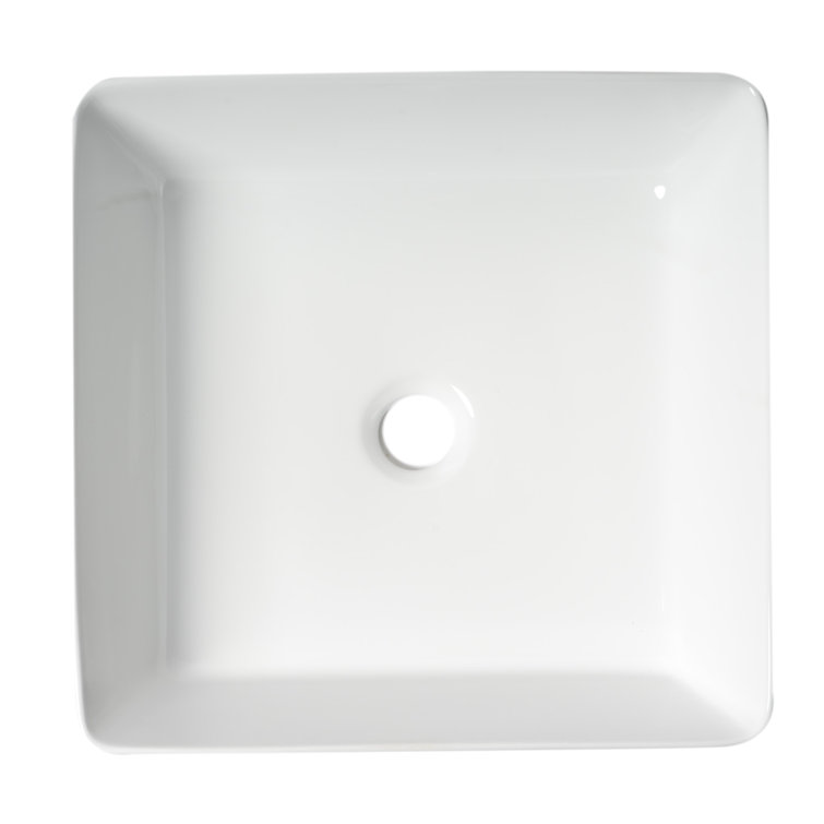 White Square Ceramic Above-Counter Bathroom Sink 15.13"