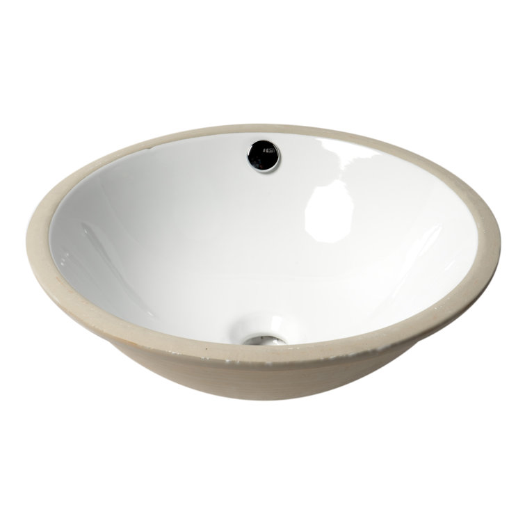 White Ceramic Round Undermount Bathroom Sink with Overflow