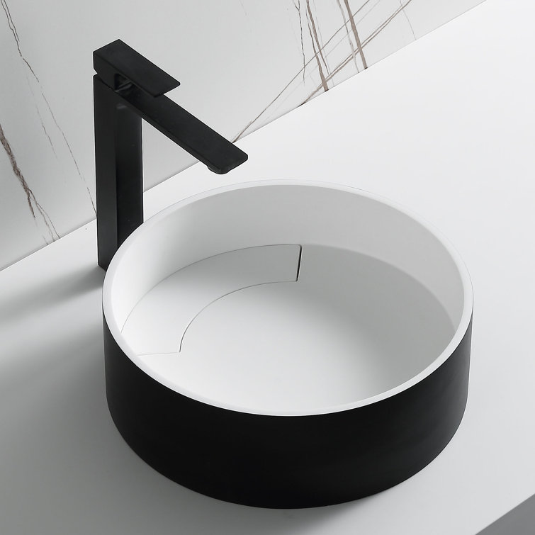 15'' Black and White Ceramic Circular Bathroom Sink