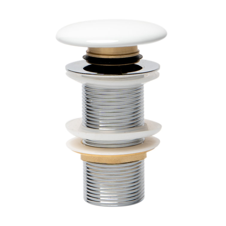 White Ceramic and Brass Mushroom Top Pop Up Drain
