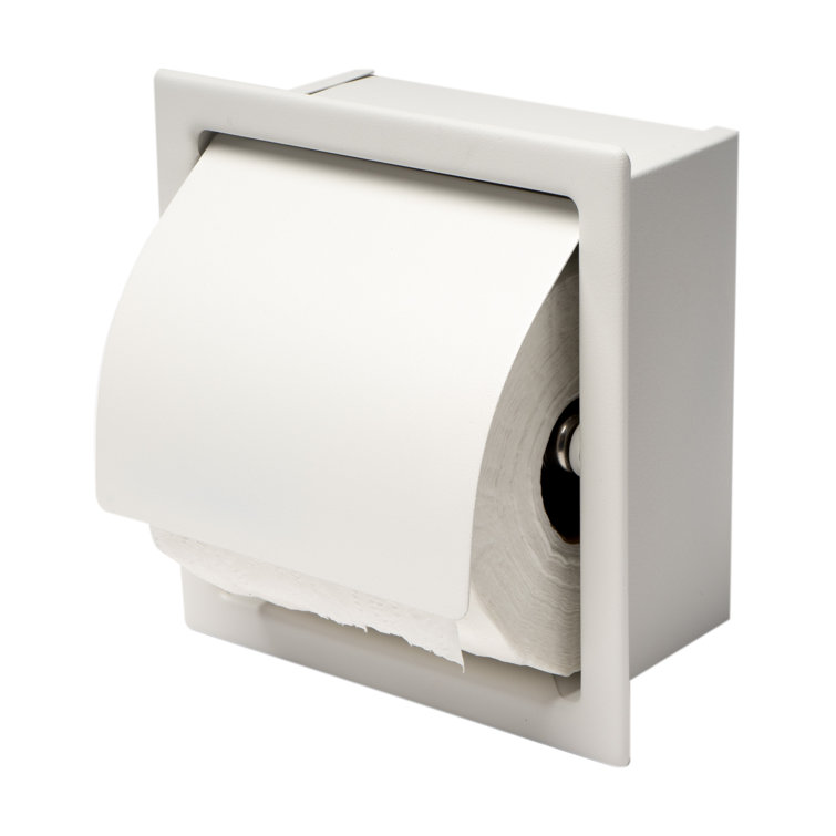 Matte White Stainless Steel Recessed Toilet Paper Holder with Cover