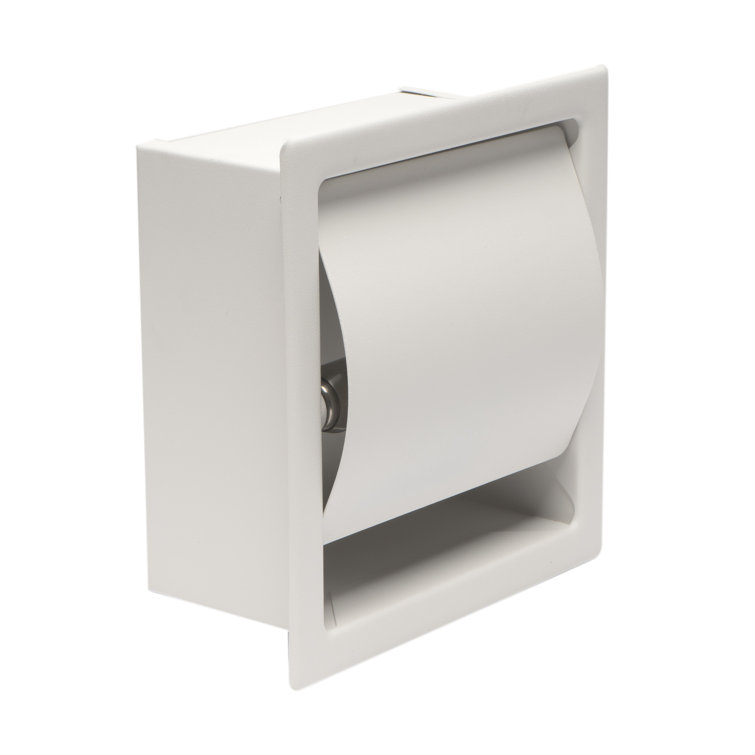 Matte White Stainless Steel Recessed Toilet Paper Holder with Cover