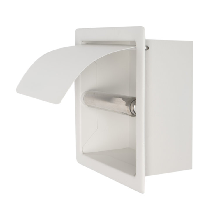 Matte White Stainless Steel Recessed Toilet Paper Holder with Cover