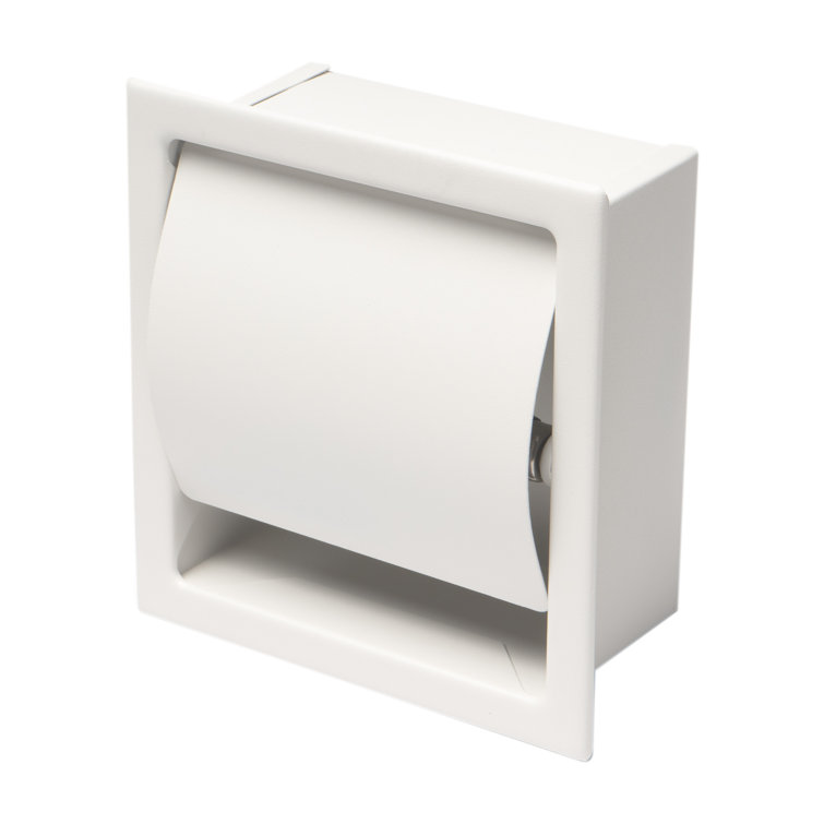 Matte White Stainless Steel Recessed Toilet Paper Holder with Cover