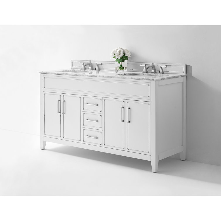 Aspen 60'' White Double Sink Bathroom Vanity with Marble Top