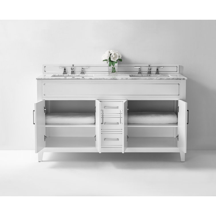 Aspen 60'' White Double Sink Bathroom Vanity with Marble Top