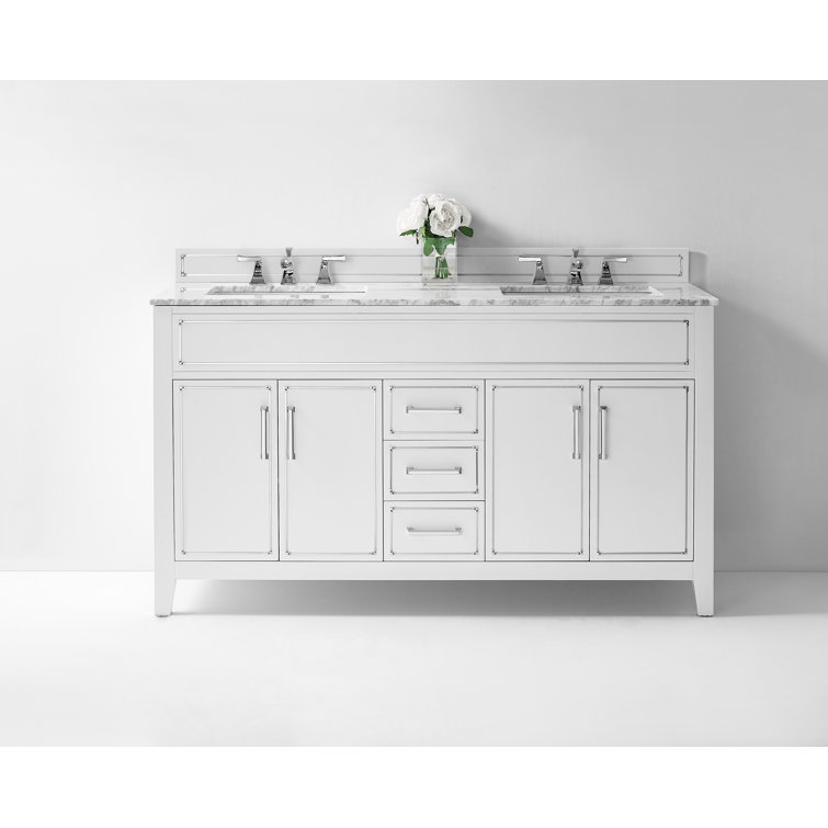 Aspen 60'' White Double Sink Bathroom Vanity with Marble Top