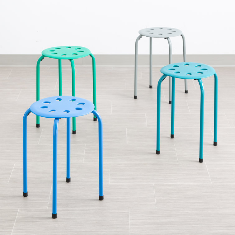 Set of 4 French Blue & Seafoam Stackable Plastic Stools