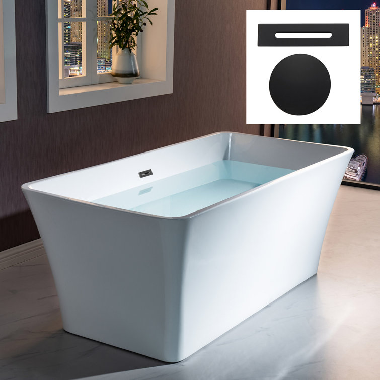 Echo 59'' White Acrylic Freestanding Soaking Bathtub with Matte Black Trim