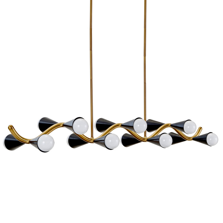 Caracas 14-Light Wave Chandelier in Black and Antique Brass