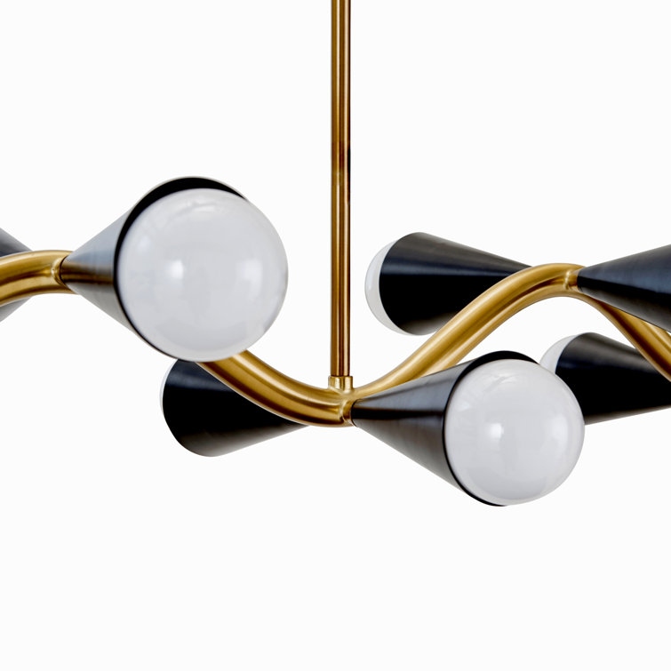 Caracas 14-Light Wave Chandelier in Black and Antique Brass